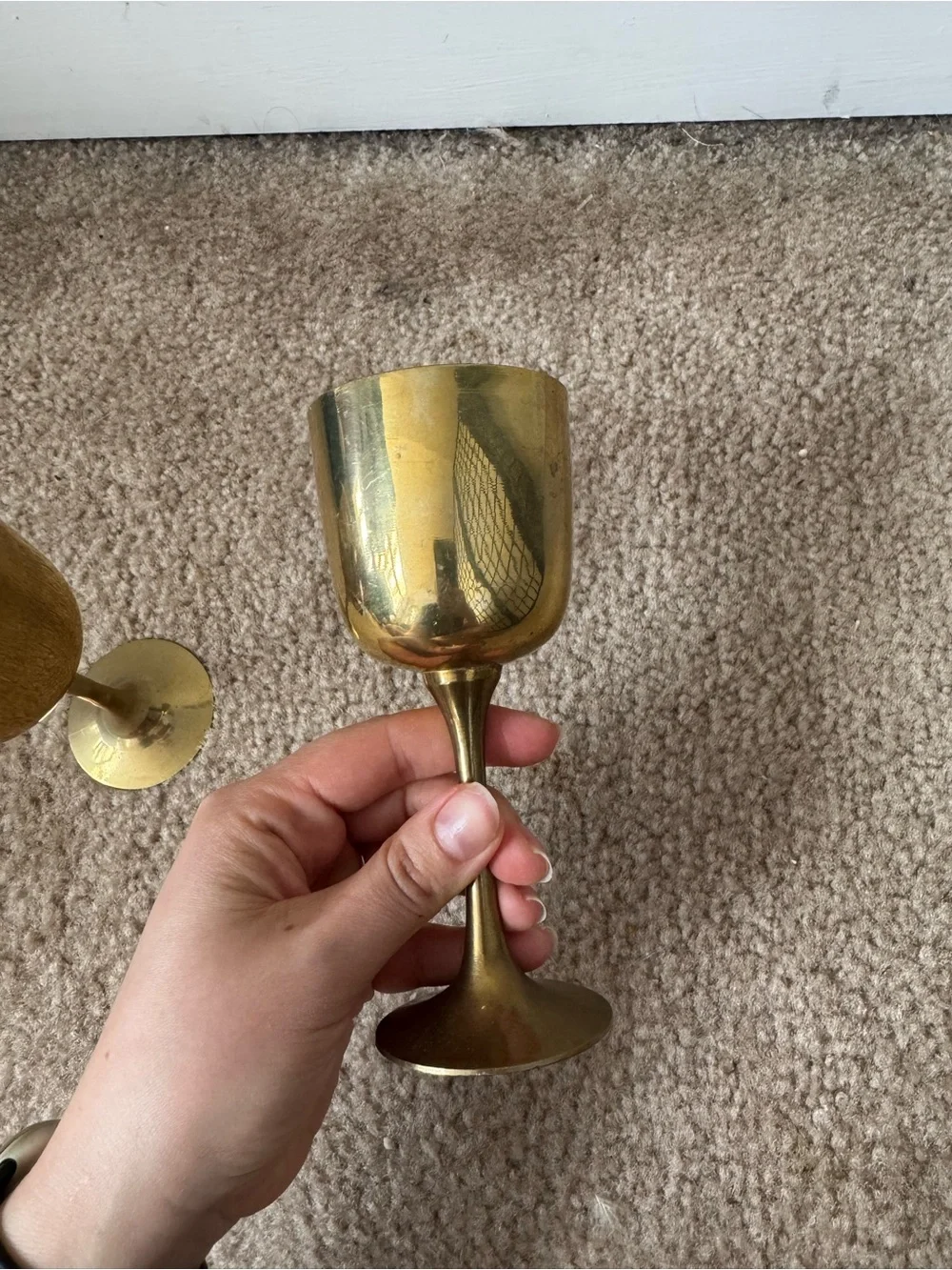 Vintage Brass Gold Stemmed Wine Glasses / Goblets